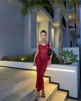 Charmantes Spaghettiträger-Spitzen-Abendkleid mit Spitze Y6641
